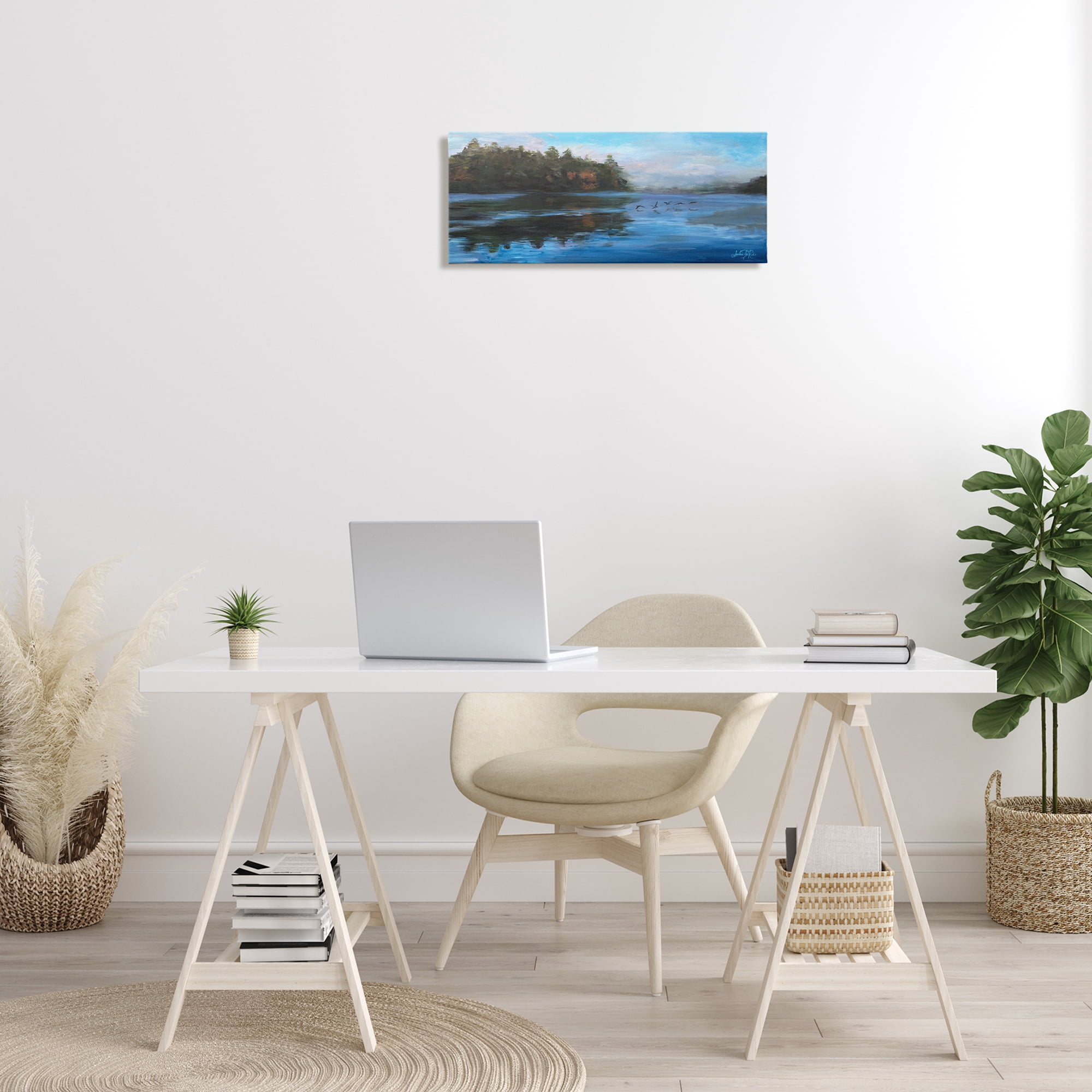 Stupell Industries Birds Along River Landscape Painting Gallery Wrapped Canvas Art Print Wall Art, 24 x 10