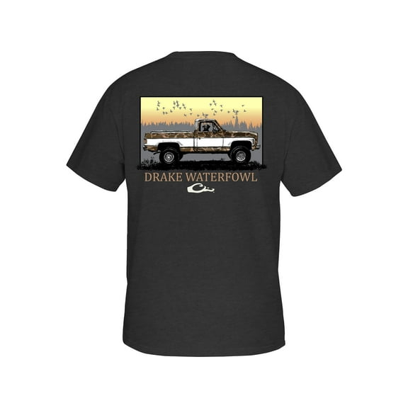 Drake Men's Old School Chevy Short Sleeve Crew Neck T Shirt Charcoal Heather XL