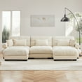 thumbnail image 3 of 130"Oversized Couch, 3 Seater Modular Sectional Sofa, Beige Large U Shaped Sectional Couches for Living Room, Fluffy Couch Set, 3 Seater, Velvet Cloud Couch with Ottoman, Sofas for Living Room, 3 of 12