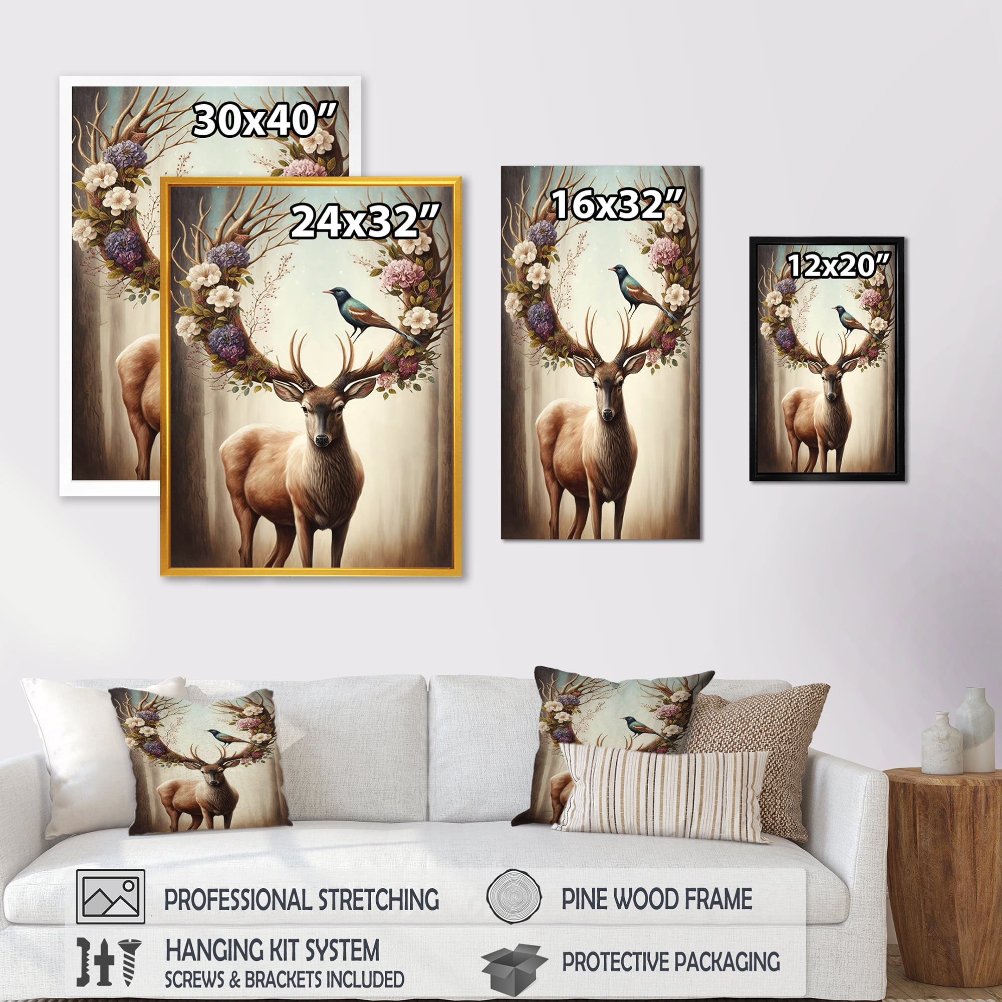 Designart Deer With Blooming Antlers I Canvas Wall Art