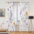 thumbnail image 2 of Purple Yellow Flowers Kitchen Curtains 96 Inch Length, Spring Pastoral Botanical Floral Grommet Top Bedroom Living Room Curtains, Light Filtering Cafe Curtain Drapes 2 Panels Set 104''x96'', 2 of 9