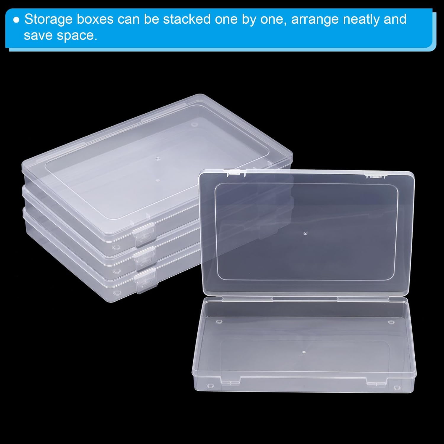 ABCISI 9x6x1.2inch Clear Storage Box with Hinged Lid, 6 Pack Small Storage Box, Plastic Stackable Rectangle Organizer Container for Beads Jewelry Small Items Art Craft Projects