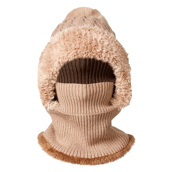 WZXFASHION 3-in-1 Knit Hat Scarf and Ear Flap Combo Color Block Winter Bomber Hat for Women and Men Khaki One Size