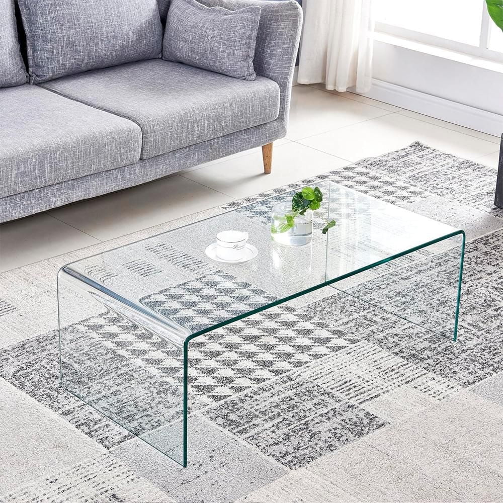 Heavenly Collection Grande table basse en verre transparent, grande table basse en verre transparent, grande table basse en verre non trempé, grande table basse en verre courbé, table basse cascade, g