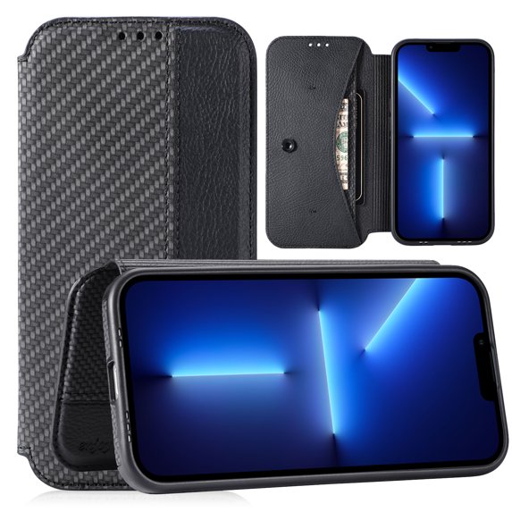 for iPhone 12 Wallet Case, iPhone 12 Phone Flip Case with Card Holder, Magnetic Closure, Kickstand, Ultra Slim PU Leather Folio Cover, Full Protection for Apple iPhone 12 6.1 inch,Black