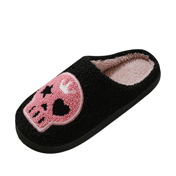 TJAZFJPA Comfy Slippers for Women Indoor New Sk Ull Cartoon Warm Winter Cotton Slippers for Men and Women Couples Home Indoor Cotton Slippers Cloud Slippers Winter Slippers for Women Black Leopard