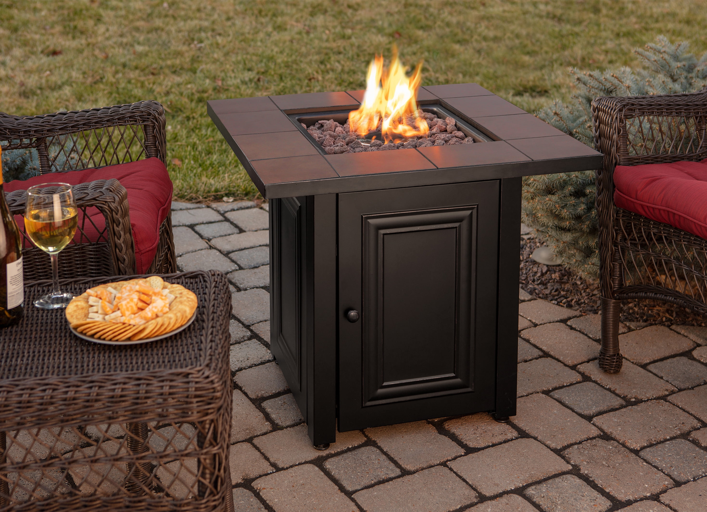 The Vanderbilt, LP Gas Outdoor Fire Pit with Ceramic Tile Mantel