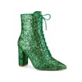 thumbnail image 1 of BLISSFUL STEP Bottines à Talon Bloc Bout Pointu Pailleté pour Femmes Vert 10, 1 of 6