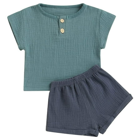 

TAIAOJING Toddler Baby Boys Clothes Kids Girls Short Sleeve Cotton Linen T Shirt Tops Shorts 2Pcs Sets Summer Suit Outfits Summer Clothes 2-3 Years