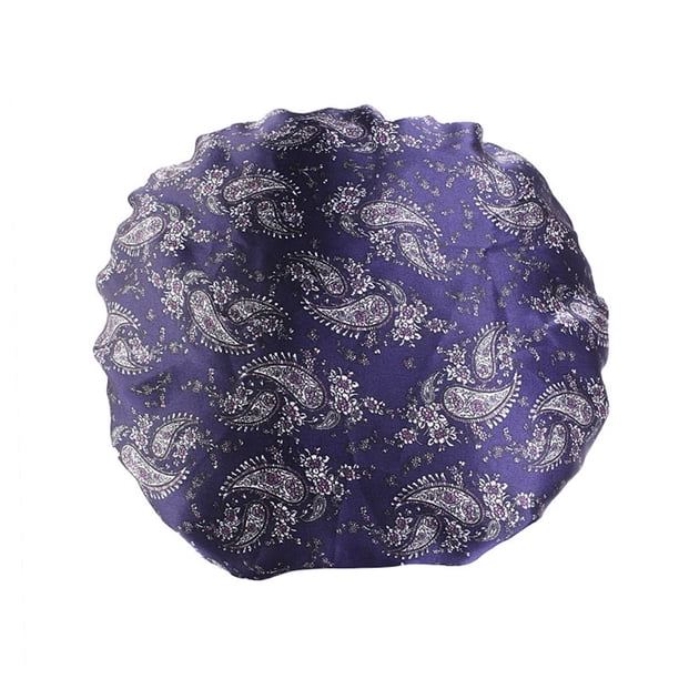 Qarigey Gorro para dormir para mujer, banda ancha elástica de satén, calentador para el cuero cabelludo, herramientas de belleza para la Sombreros azul marino M(56-58cm)