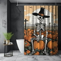 Halloween Skeleton Shower Curtain, Creepy Pumpkin Patch, Boho Sunset, Fun, Spooky Decor, Fall Bathroom Accessories, Halloween Gift 60x72in