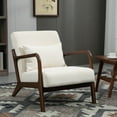 thumbnail image 2 of Aukfa Mid Century Modern Accent Chair w/ Lumbar Pillow for Living Room, Wood Frame, Velvet, Beige, 2 of 11