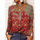 thumbnail image 4 of Camiseta holgada de manga larga con cuello en U y botones con estampado geométrico y flores para mujer de otoño/invierno, 4 of 5