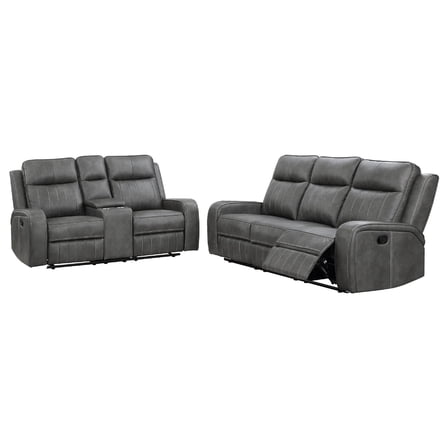 Josen 2pc Manual Reclining Sofa and Loveseat Set- Gray Faux Leather
