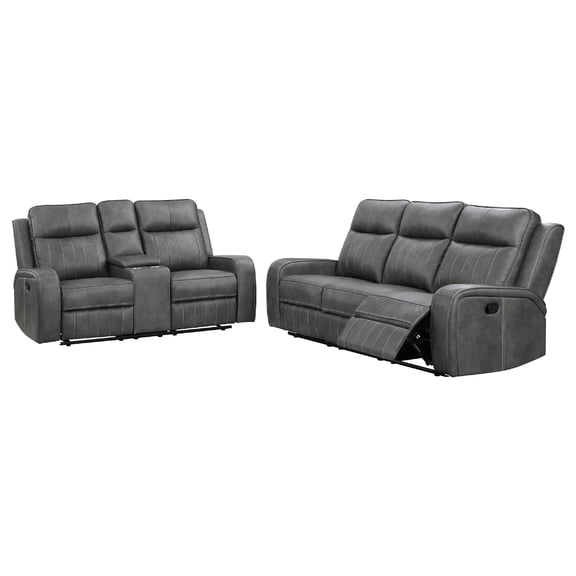 Josen 2pc Manual Reclining Sofa and Loveseat Set- Gray Faux Leather