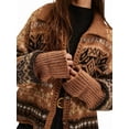 thumbnail image 3 of Womens Button Down Ugly Knit Cardigan Long Sleeve Retro Snowflake Floral Print Casual Knitwear Reddish Brown S, 3 of 7