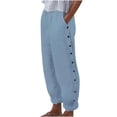 thumbnail image 1 of ICHUANYI Clearance Women's Solid Color Casual Slim High Elastic Waist Hypotenuse Button Sports Cotton And Linen Pants(Sky Blue, M) ICHUANYI WER2023080907860, 1 of 5