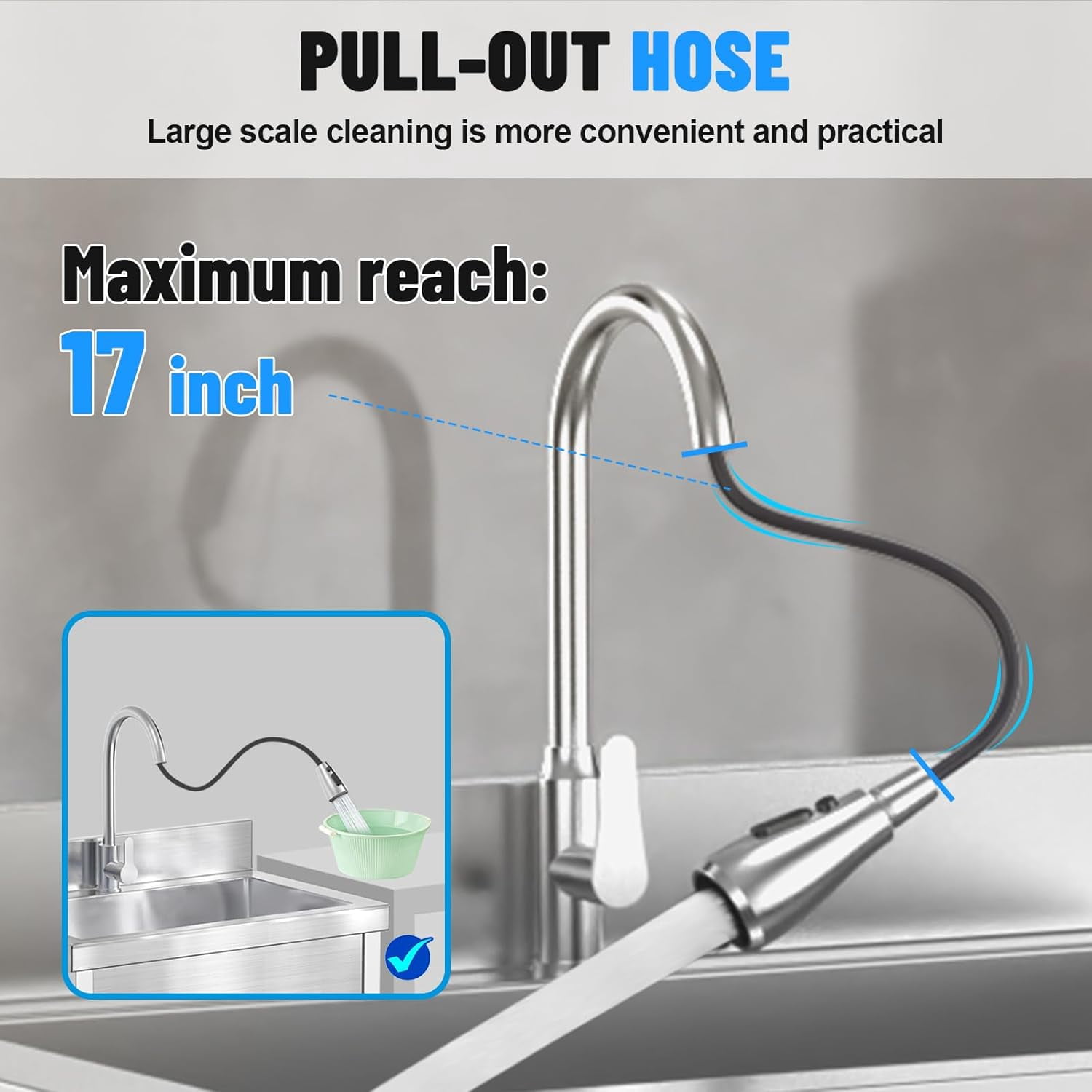 Freestanding Utility Sink, 40" Heavy Duty Stainless Steel Laundry Sinks for Garage, Outdoor Kitchen or Workshop, with Cold and Hot Water Faucet,Hoses and Drain Kit