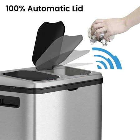 iTouchless 2 Compartment Recycle Touchless Trashcan 16 gallon Stainless Steel Recycling Bin