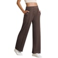 thumbnail image 6 of Women's Casual Straight Leg Trousers, High Waisted Button Down Elasticated Wide Leg Pants with Pockets, Office Casual Pants for Women,Brown,M, 6 of 6
