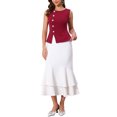 thumbnail image 2 of INSPIRE CHIC Women's Sleeveless Formal Top Button Decor Round Neck Cropped Peplum Vest Tops S Burgundy, 2 of 5