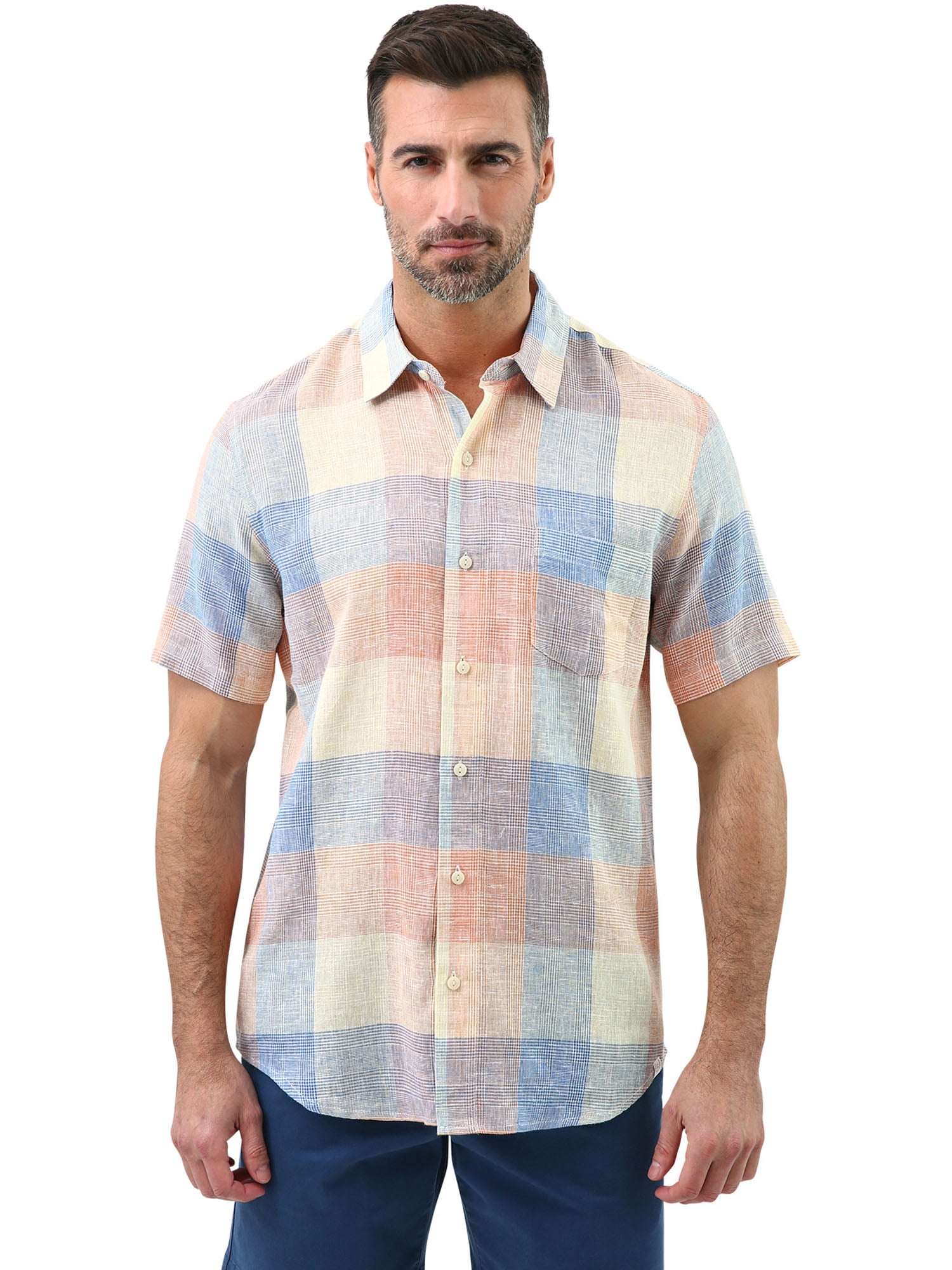 Chaps Men's Short Sleeve Linen Button Down Shirt, Sizes XS-4XB ...