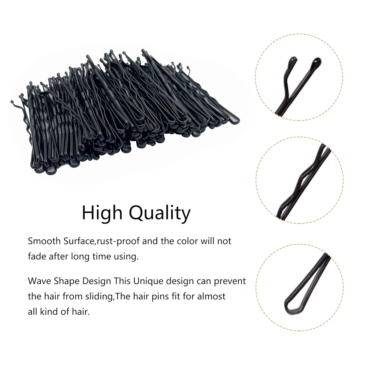 600PCS 2.16Inches Hair Pins Kit Secure Hold Bobby Pins Clips for Women Girls and Hairdressing Salon With Clear Storage Box(Black)
