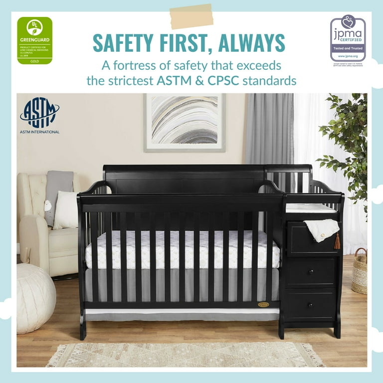 Dream On Me 5 in 1 Brody Full Panel Convertible Crib in Black with Changer Spacious Drawers Walmart