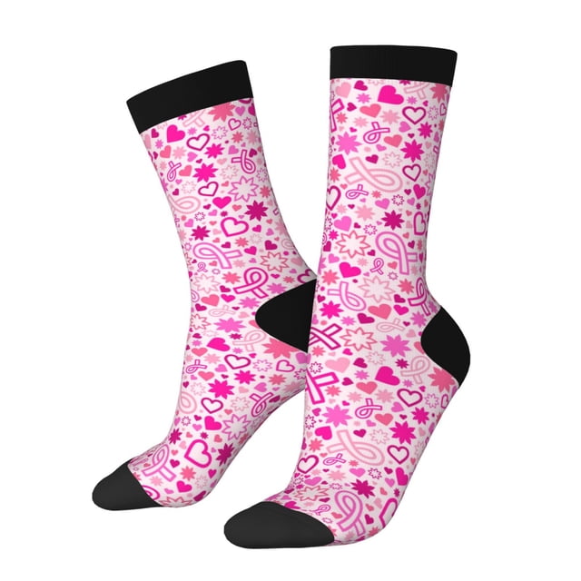 Fotbe Breast Cancer Awareness2 Calcetas Largas con Estampado para Hombre y Mujer – Calcetas de Compresión Transpirables y Elásticas, Viajar y Uso Diario Talla 5-11