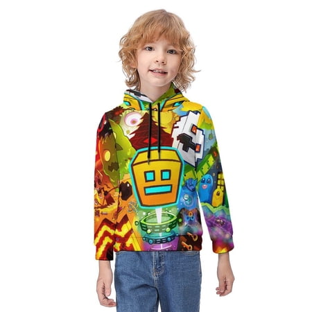 Geometry Dash Game Fashion Sweatshirt Hoodies For Childrens Novelty Pullover Hooded Clothes With Pocket Hoody For Kids Boys Girls Teen