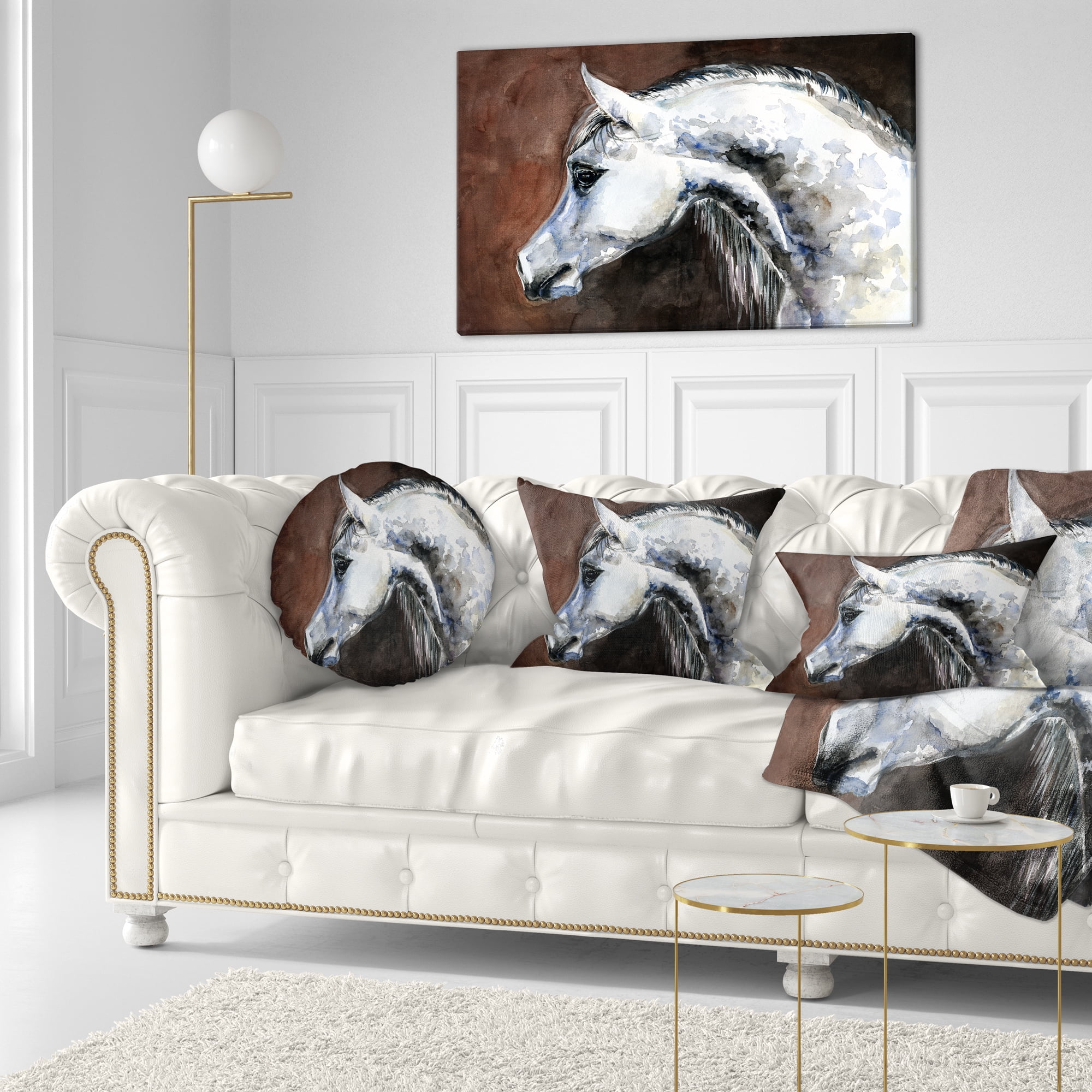 Designart Gray Arabian Horse Watercolor - Abstract Throw Pillow - 12x20