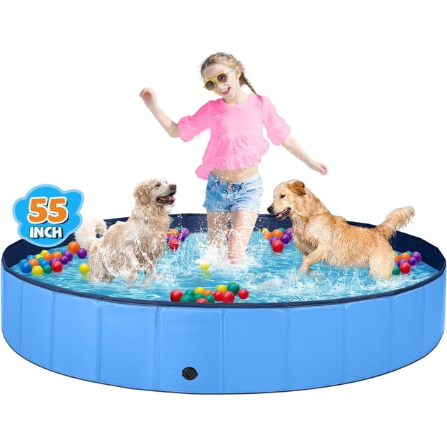 Dog Pool for Large Dogs Kiddie Pool Hard Plastic Foldable Dog Bathing Tub Portable Outside Kids Swimming Whelping Box for Pets and Dogs