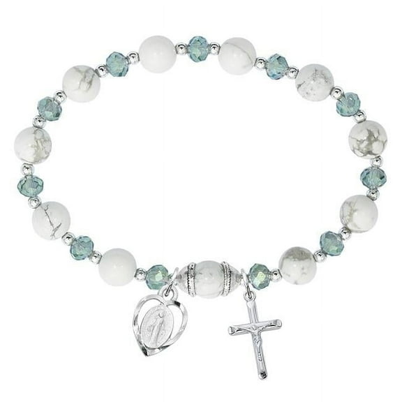 Mcvan BR262 7.5 in. 8 mm Howolite Rosary Stretch Bracelet Boxed