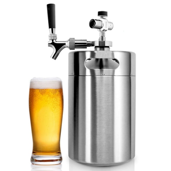 NutriChef Pressurized Growler Tap System, 128oz Double-Walled Stainless Steel Mini Keg Dispenser Portable Kegerator Kit, Co2 Pressure Regulator Keeps Carbonation for Craf