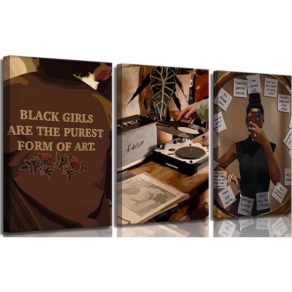 Black Girl Wall Art Black Woman Record Wall Decor Paintings Artwork Fashion Trend Pictures Prints for Bedroom Bathroom DJ studio Home Decoration 12x16In Poster