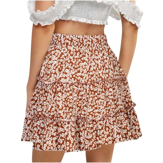 Faldas Para Mujer Falda Corta Casual Vintage Cintura Alta Estampado Floral Playa Volantes Odeerbi ODB138785