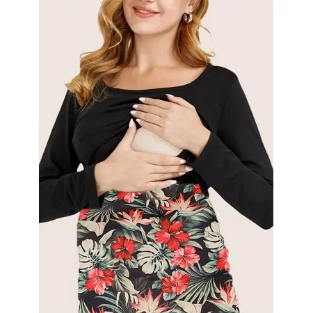

G.D- A Casual Floral Print Long Sleeve Round Neck Maternity Dress Clothes For Women