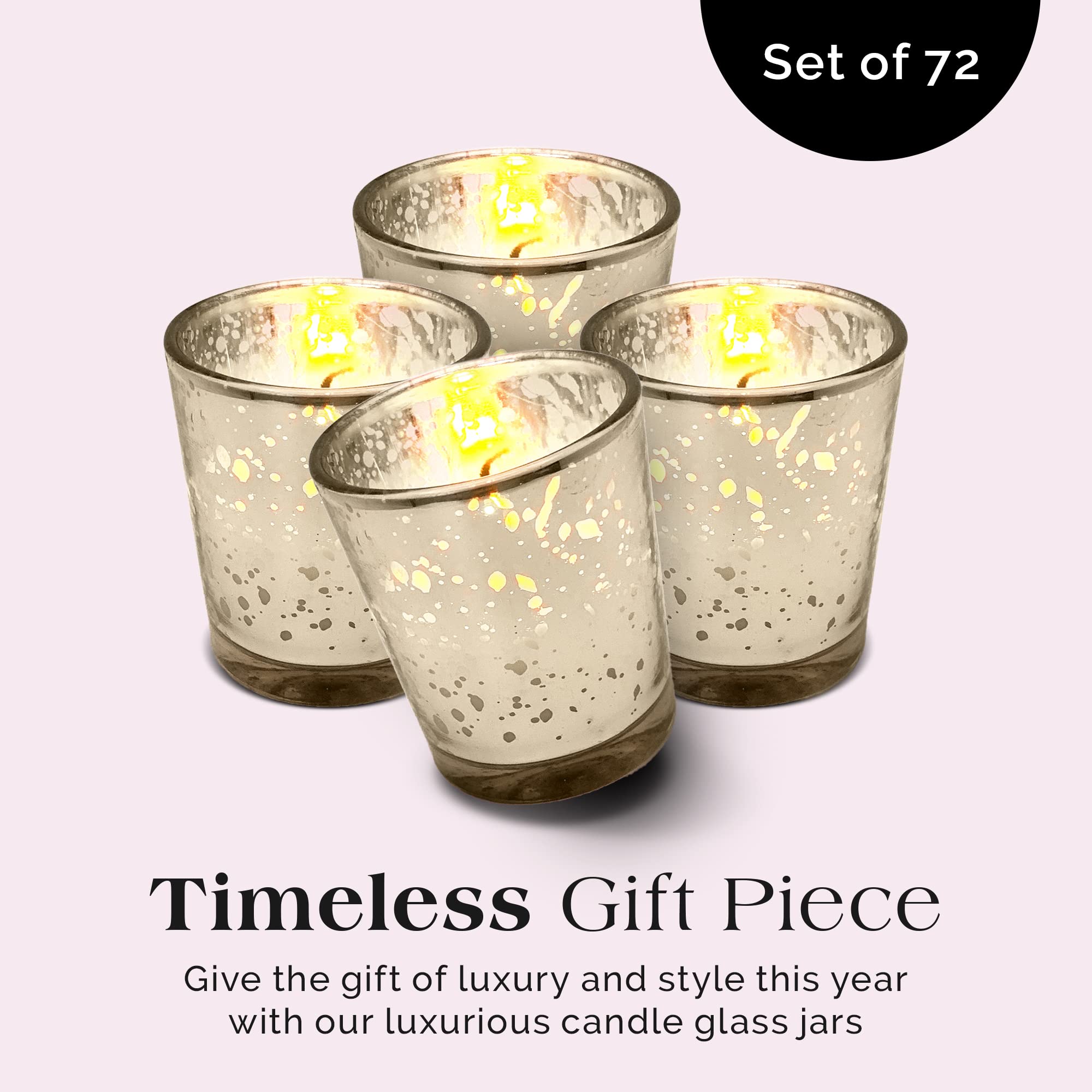 SLS SUPPLY FLORA - Mercury Glass Votive Candle Set of 72 - Small Candles in Candle Jars Decorative Candles for Wedding Favors Gifts or Home Decor Soy Wax 8-10 Hour Burn Time - Gold