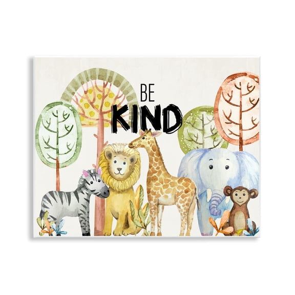 Stupell Industries Be Kind Jungle Animals Quotes and Sayings Painting Unframed Art Print Wall Art, 14 x 11