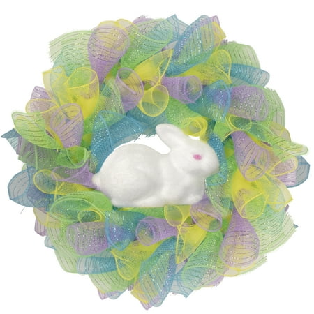 UPC 191296934374 product image for Northlight Pastel Deco Mesh Ribbon Easter Bunny Wreath - 24 | upcitemdb.com