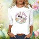thumbnail image 1 of TaTaai Women's Easter Eggs Floral Print 3/4 Sleeve Crew Neck Casual Top Fashion Soft Top for Spring Family Gatherings Office Casual Wear Gift, 1 of 5