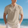 thumbnail image 2 of New Mens Short Sleeve T Shirts Solid Color Stand Up Collar Shirt Summer Trendy Breathable Loose Youth Basic Cotton Top Male Cotton And Linen Casual Shirts Khaki 3XL, 2 of 6