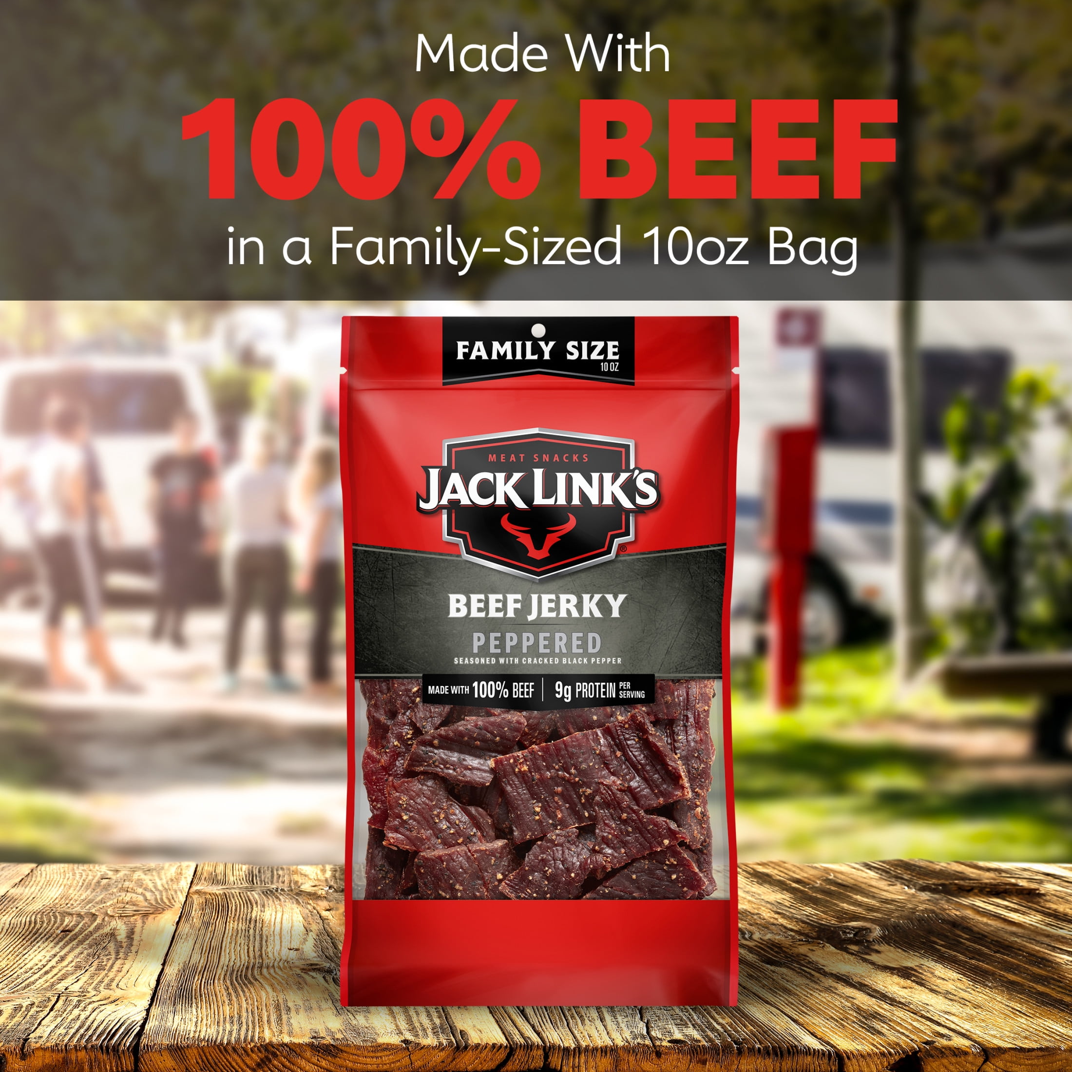 (2 pack) Jack Link’s Beef Jerky, Peppered, Made with 100% Beef, 9g of Protein per Serving, 10 Ounce Bag