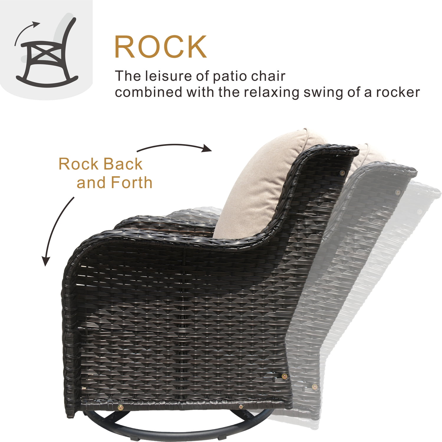 Ovios 3 Pieces Outdoor Furniture Wicker Patio Bistro Set with Swivel Chairs and Soft Cushions for Garden Backyard
