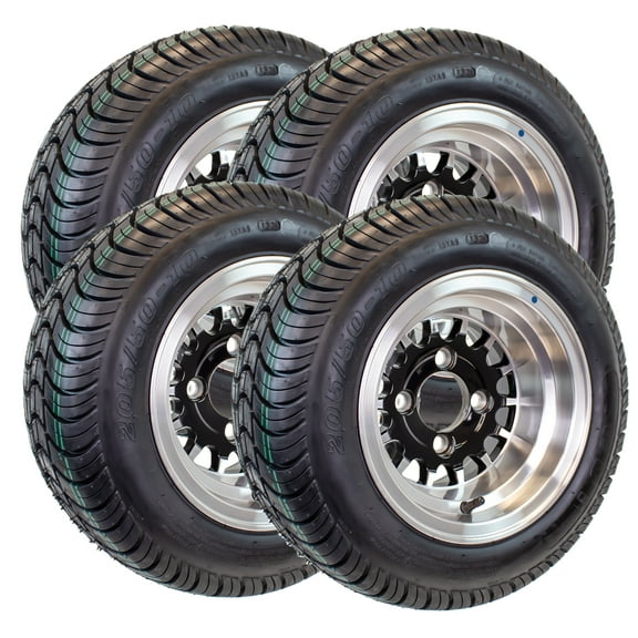 eCustomrim 4-Pack 205/50-10 Trailer Golf Cart ATV Offroad Tire On 10X7 Gloss Black Rim A5