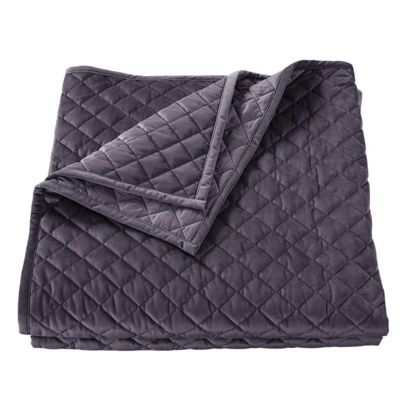 HiEnd Accents Velvet Diamond 1 Piece Quilt, Amethyst Solid Color Modern Classic Bedding, Queen