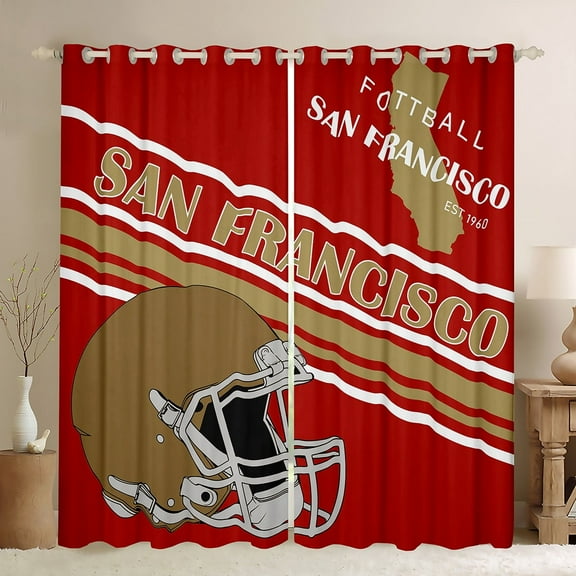 Erosebridal American Football Curtains for Living Room,Sport Theme 30%-50% Blackout Curtains Set of 2 (38x45),Ball Game Decor(San Francisco)