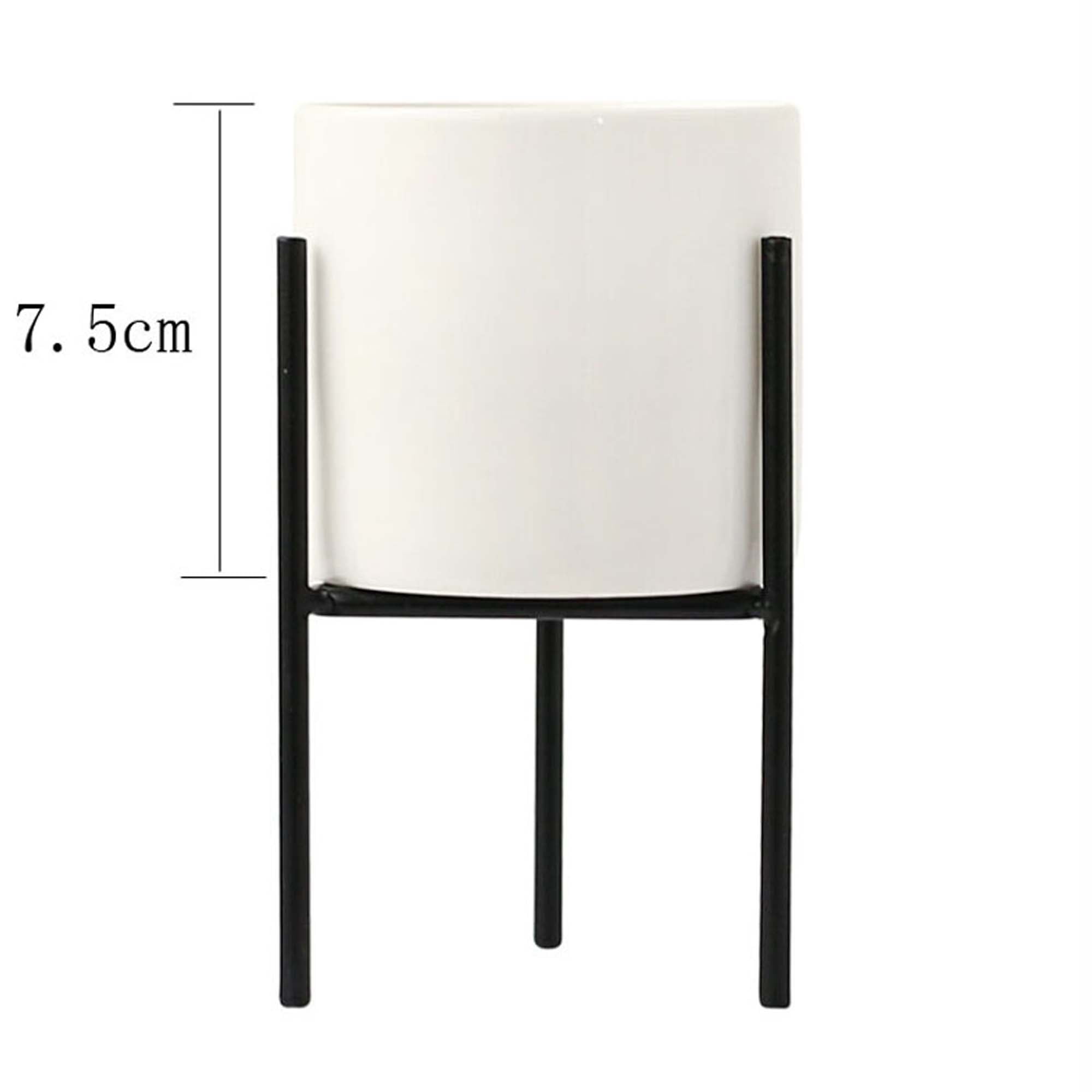 Jkerther Round Ceramic Flower Pot with Iron Stand, Nordic Style Empty