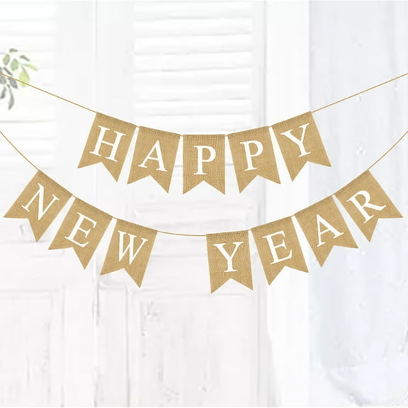 FOMIYES Khaki Linen Decorative String Flags for New Year Party Adornment Reusable Hanging Flags