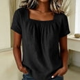 thumbnail image 2 of Setooff Women's Casual Cotton Linen Blouse Solid Color Square Neck Short Sleeve Tops Loose Summer Shirts for Women, 2 of 5